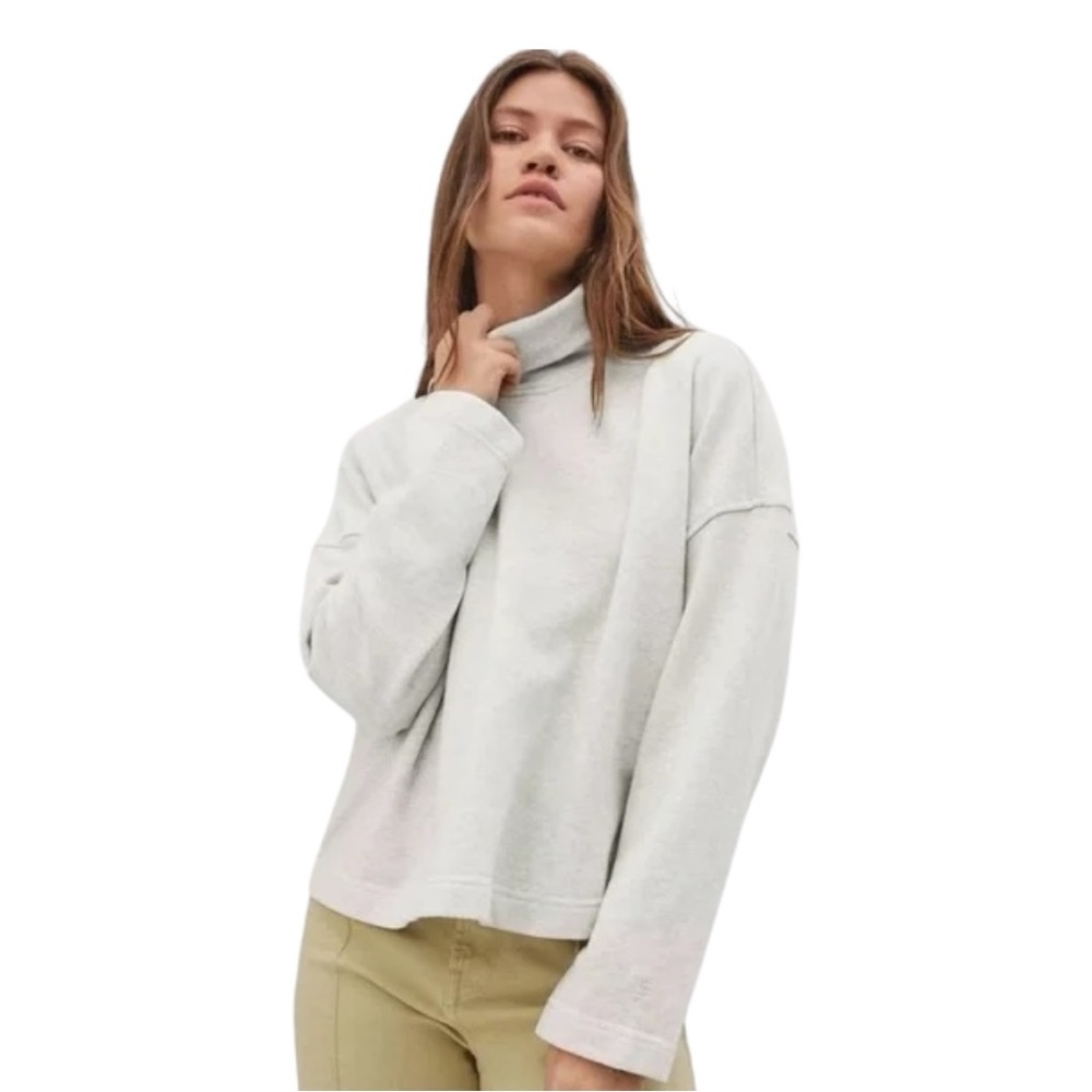 Everlane Turtleneck Sweatshirt Women's XS Heather Ivory Organic Cotton Boxy‎